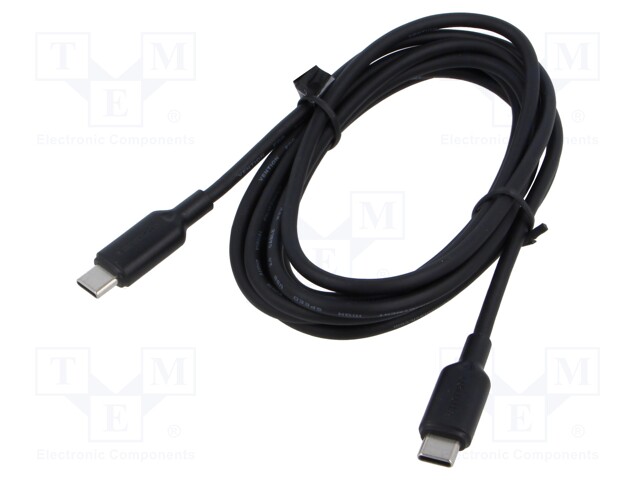 Cable; USB C plug,both sides; nickel plated; 2m; black; 60W; 3A