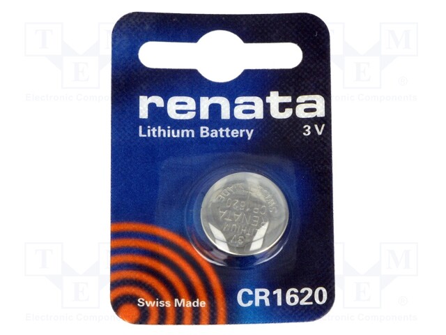 Battery: lithium; 3V; CR1620,coin; Batt.no: 1; Ø16x2mm; 68mAh