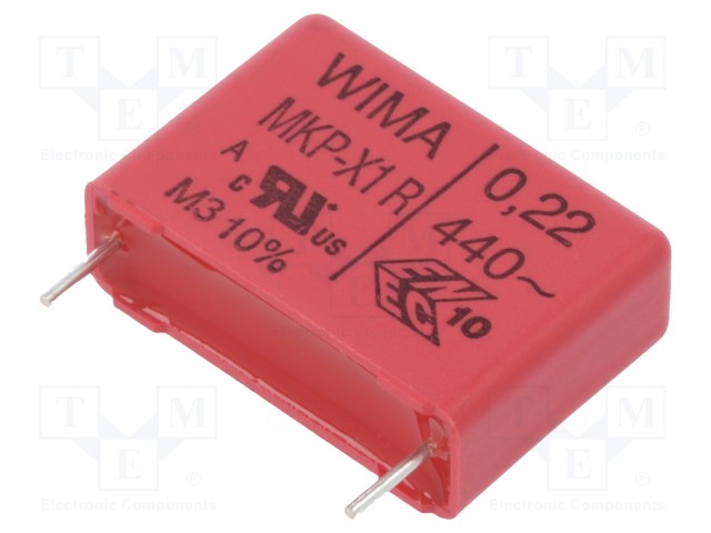 Capacitor: polypropylene; 220nF; 440VAC; ±10%; THT; Pitch: 22.5mm