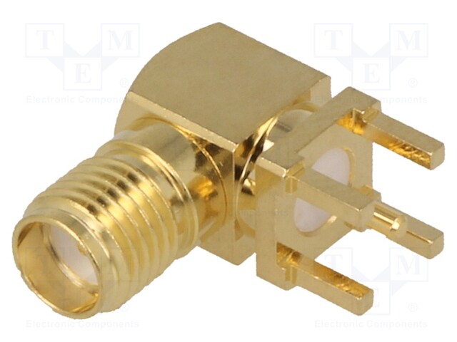 Socket; SMA; female; angled 90°; THT; on PCBs; teflon; gold-plated