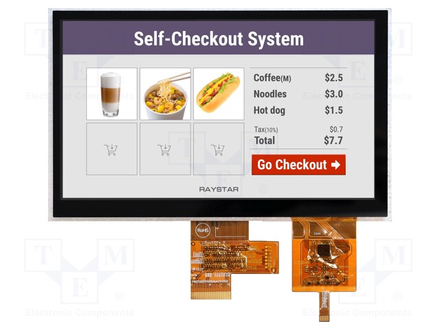 Display: TFT; 7"; 1024x600; Illumin: LED; Dim: 169.9x103.4x8mm; RGB