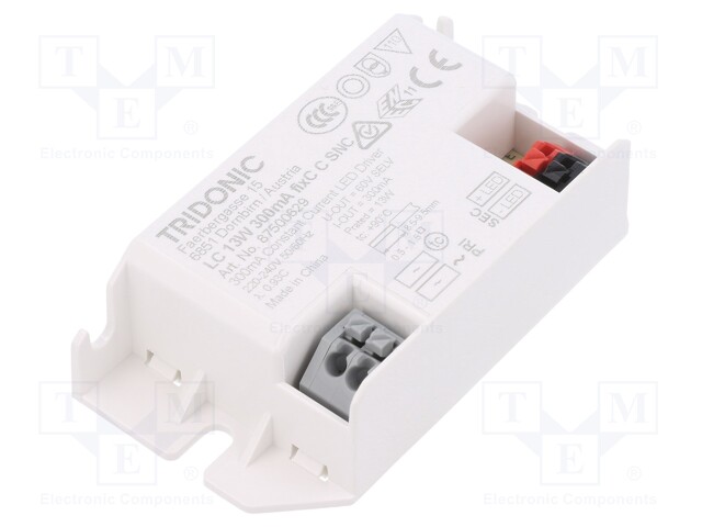 Power supply: switched-mode; LED; 13W; 30÷43VDC; 300mA; 198÷264VAC