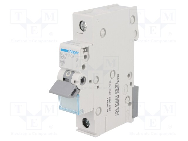 Circuit breaker; 230VAC; Inom: 20A; Poles: 1; DIN; Charact: B; 6kA