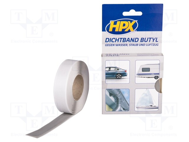 Tape: sealing; W: 20mm; L: 3m; D: 2mm; grey; butyl; butyl caoutchouc