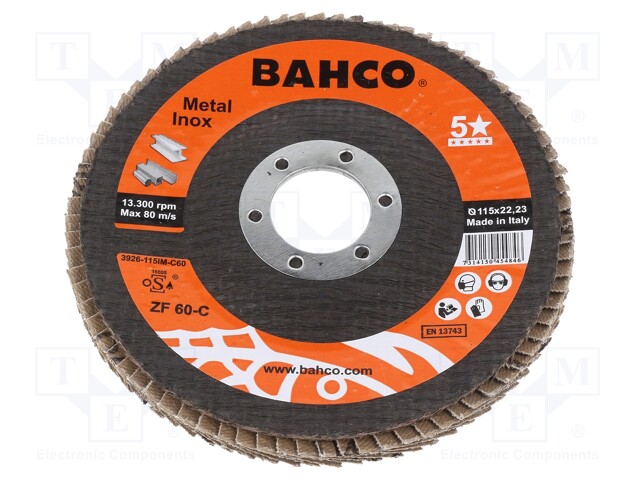 Flap grinding wheels; Ø: 115mm; Øhole: 22.23mm; Granularity: 60