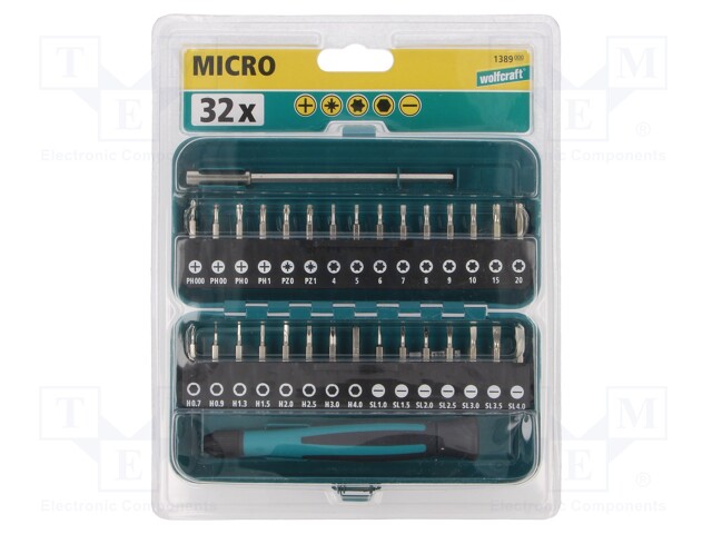 Screwdriver bits; Pcs: 32; Package: metal case