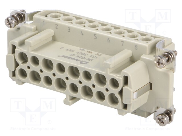 Connector: HDC; contact insert; female; DE; PIN: 16; 16+PE; 16A; 500V