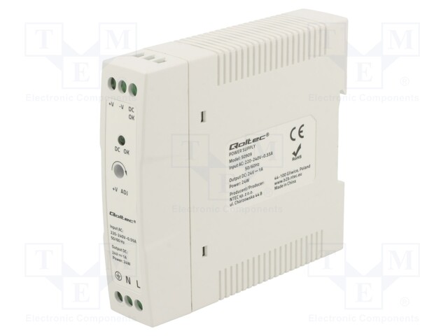 Power supply: switched-mode; 24W; 24VDC; 1A; 220÷240VAC; DIN; IP20