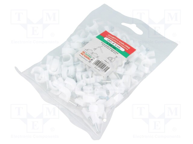 Holder; white; Application: on round cable; 100pcs; with a nail