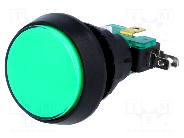 Switch: push-button; Pos: 2; SPDT; 10A/250VAC; green; green; Ø: 44mm