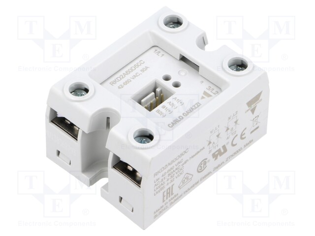 Solid State Relay, DPST-NO, 50 A, 660 VAC, Panel, Spring, Zero Crossing