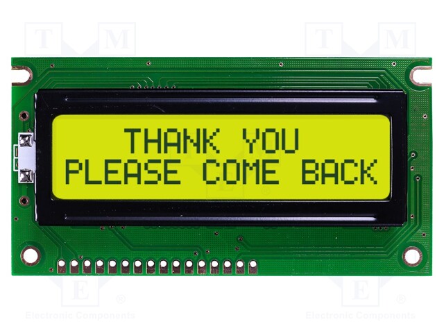 Display: LCD; alphanumeric; STN Positive; 16x2/2x16; yellow-green