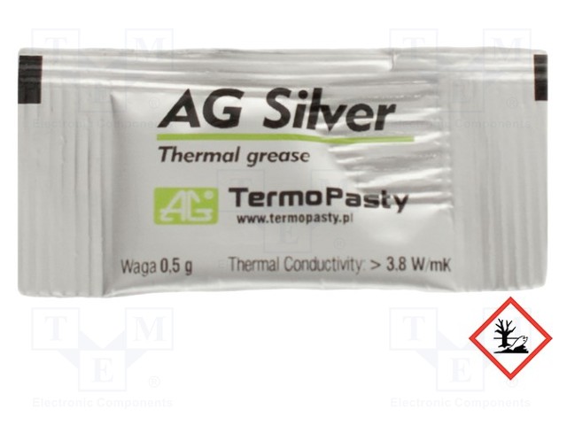 Heat transfer paste; silver; silicone+silver; 0.5g; AG SILVER