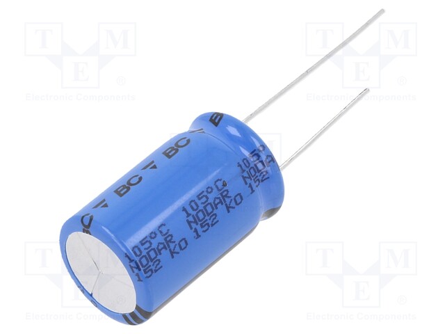 Capacitor: electrolytic; 100uF; 250VDC; Ø16x25mm; Pitch: 7.5mm