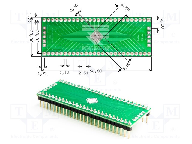 IC Adapter, PCB, 52-QFN, 20.32 mm Row Pitch, 2.54 mm Spacing