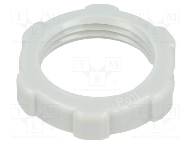 Nut; PG11; polystyrene; D: 5mm; Spanner: 24mm; light grey