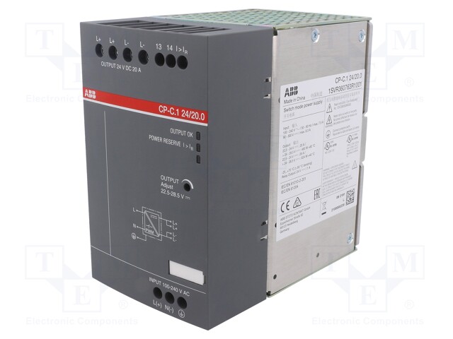 Power supply: switched-mode; 480W; 24VDC; 20A; 85÷264VAC; OUT: 1