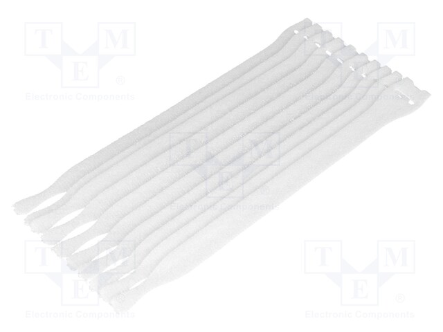 Velcro tie; L: 200mm; W: 12.5mm; white; 10pcs; Ømax: 60mm; -20÷75°C