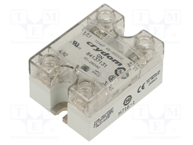 Relay: solid state; Ucntrl: 90÷280VAC; 75A; 48÷660VAC