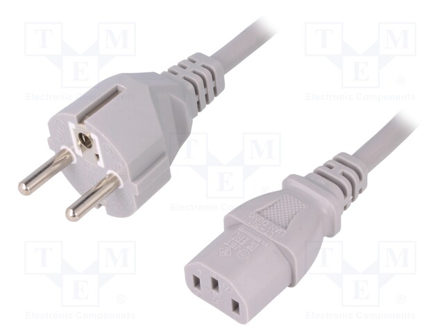 Cable; CEE 7/7 (E/F) plug,IEC C13 female; 1.5m; grey; PVC; 3x1mm2