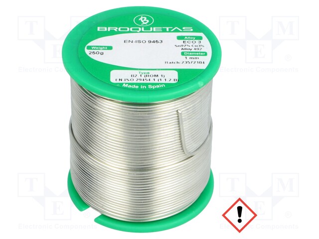 Soldering wire; Sn97Cu3; 1mm; 250g; lead free; Package: reel