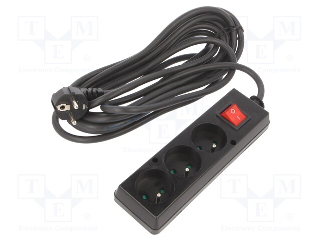 Extension lead; Sockets: 3; black; 3x1,5mm2; 5m; 16A