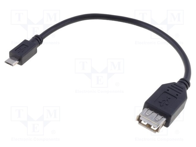 Cable; OTG,USB 2.0; USB A socket,USB B micro plug; 0.2m; black