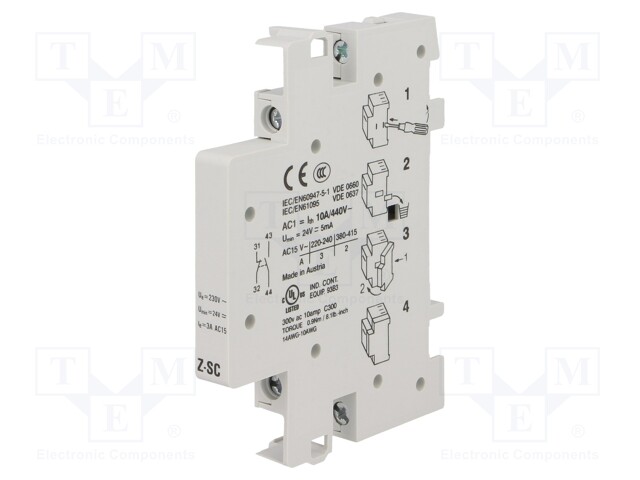 Relays accessories: auxiliary contacts; NC + NO; Mounting: side