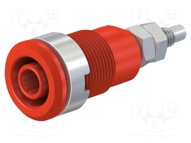 Socket; 4mm banana; 32A; 1kV; Cutout: Ø12.2mm; red; nickel plated