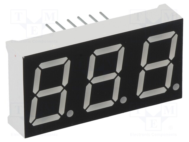 Display: LED; 7-segment; 14.2mm; 0.56"; No.char: 3; yellow-green