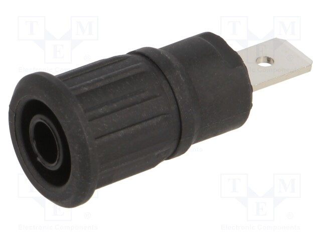 Socket; 4mm banana; 32A; 1kV; black; nickel plated; on panel