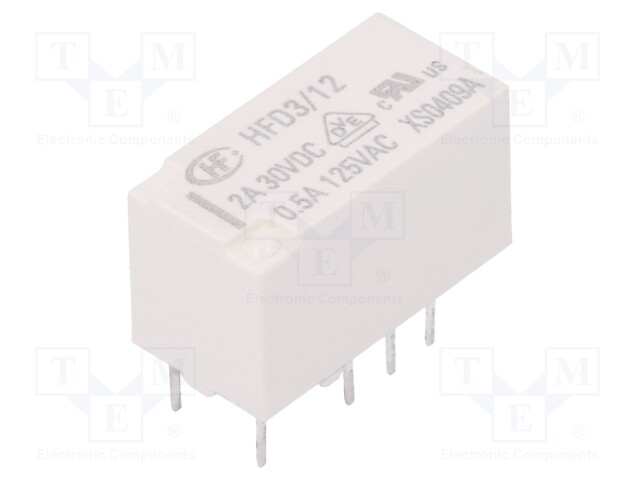 Relay: electromagnetic; DPDT; Ucoil: 12VDC; 0.5A/125VAC; 2A/30VDC