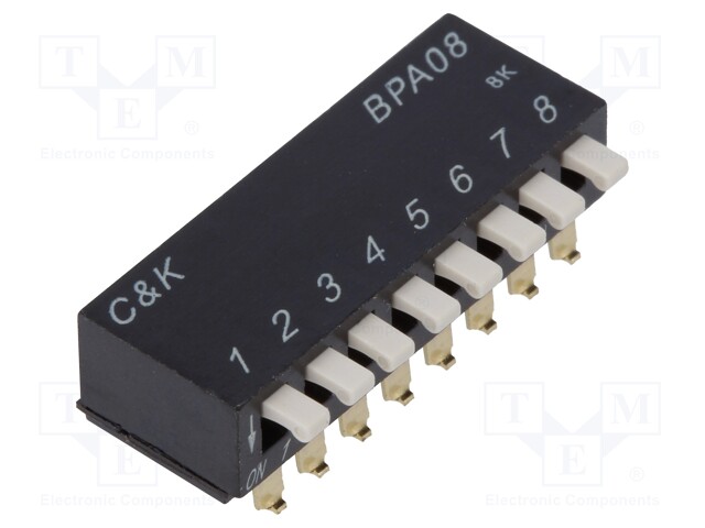 Switch: DIP-SWITCH; Poles number: 8; 0.1A/5VDC; Pos: 2; -20÷85°C