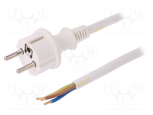 Cable; SCHUKO plug,CEE 7/7 (E/F) plug,wires; 5m; white; PVC; 16A