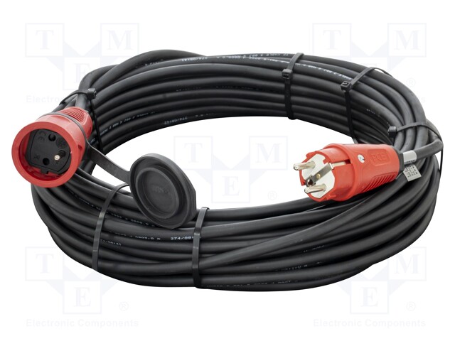 Extension lead; Sockets: 1; rubber; black; 3x1,5mm2; 20m; 16A