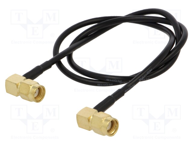 Cable; 50Ω; 0.5m; RP-SMA male,both sides; black; angled