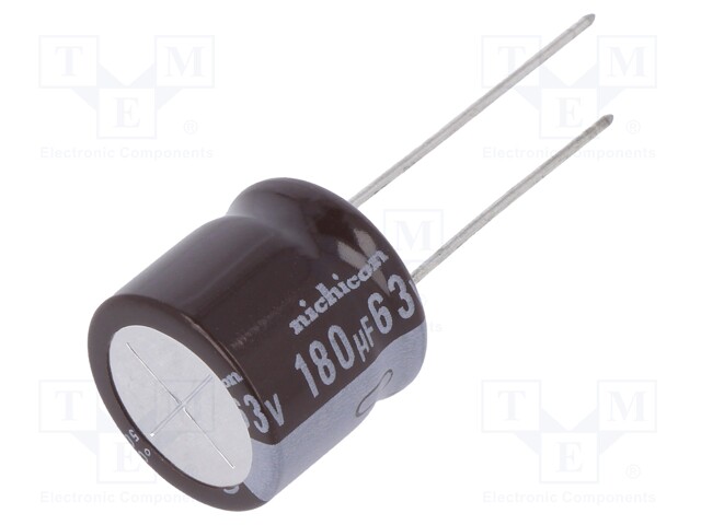 Capacitor: electrolytic; low impedance; THT; 180uF; 63VDC; ±20%