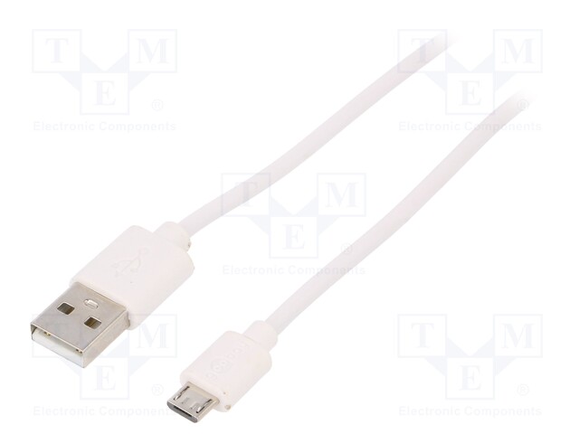 Cable; USB 2.0; USB A plug,USB B micro plug; 2m; white