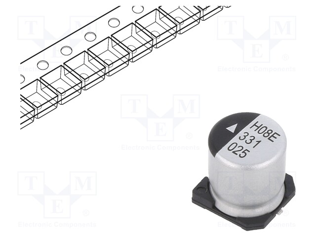 Capacitor: electrolytic; SMD; 330uF; 25VDC; Ø10x10.5mm; 2000h