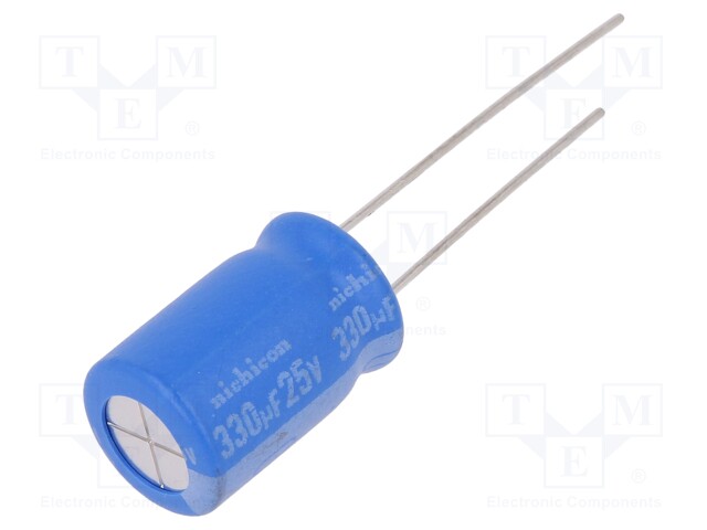 Capacitor: electrolytic; THT; 330uF; 25VDC; Ø10x16mm; Pitch: 5mm