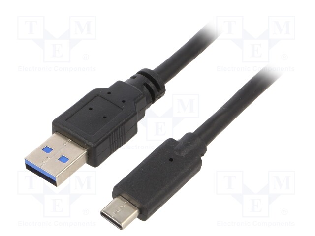 Cable; USB 3.0; USB A plug,USB C plug; gold-plated; 0.1m; black