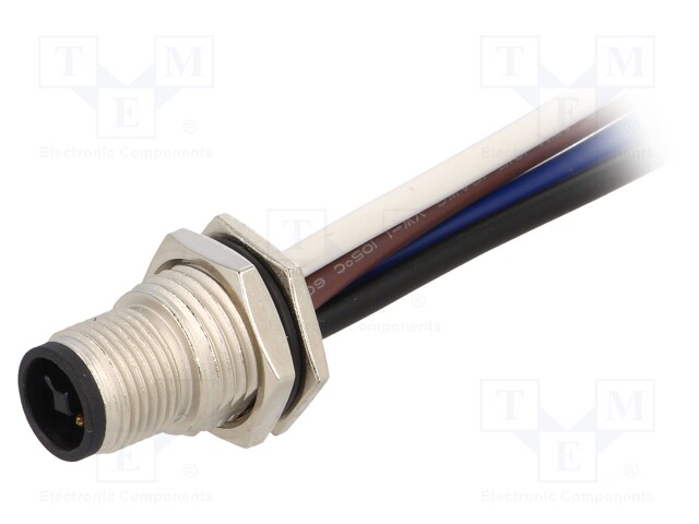 Socket; M12; PIN: 4; male; T code-Power; cables; IP67; 12A; 1.5mm2