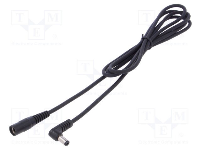 Cable; DC 5,5/2,5 plug,DC 5,5/2,5 socket; angled; 1mm2; black