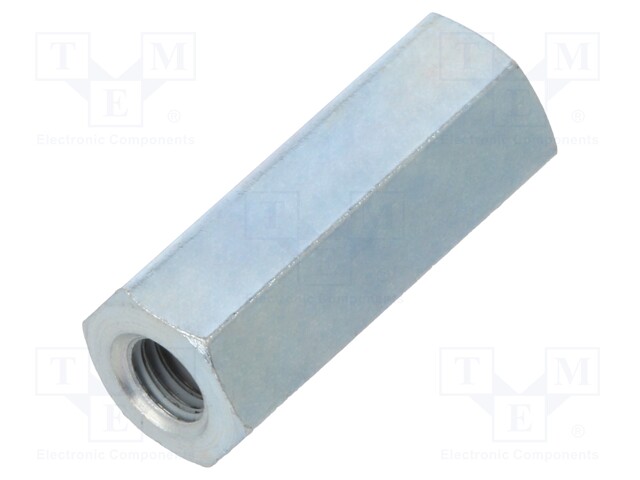 Screwed spacer sleeve; Int.thread: M4; 18mm; hexagonal; steel