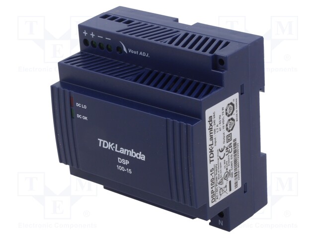 AC/DC DIN Rail Power Supply (PSU), ITE, 1 Output, 75 W, 15 VDC, 5 A