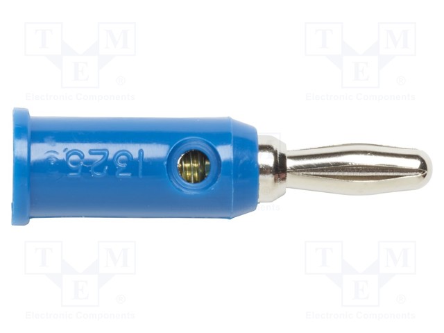 Plug; 4mm banana; 15A; 5kV; blue; Max.wire diam: 3mm; 10pcs.