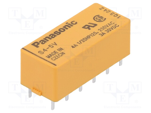 Relay: electromagnetic; 4PST-NO; Ucoil: 5VDC; 4A/250VAC; 3A/30VDC