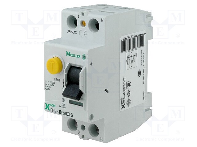 RCD breaker; Inom: 40A; Ires: 30mA; Max surge current: 3kA; Poles: 2