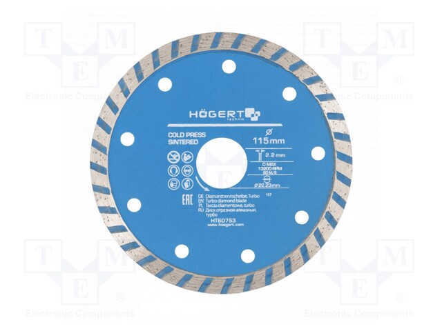 Cutting diamond wheel; Ø: 115mm; Øhole: 22.23mm; Disc thick: 2.2mm