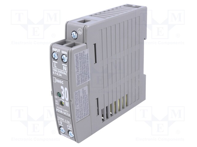 Power supply: switched-mode; 30W; 12VDC; 2.5A; Mounting: DIN; OUT: 1